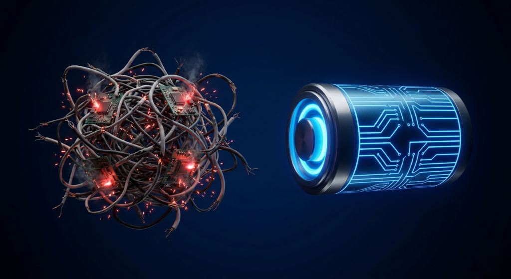 Beyond 'IT Support': Why Modern Enterprises Require Digital Infrastructure Partners Conceptual 3D infographic contrasting the chaos of reactive break-fix IT support against the streamlined stability of Daryo89 proactive Digital Infrastructure Management.