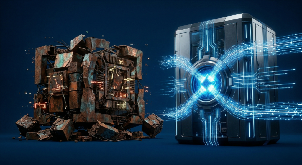 Anchor Pricing & Risk Mitigation: The Anatomy of a £7,500 Digital Asset Conceptual infographic contrasting the chaos of technical debt and cheap templates against the stability of Daryo89's Authority Package