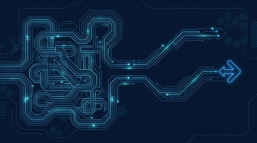 Abstract visualisation of crawl traffic versus referral traffic flow patterns