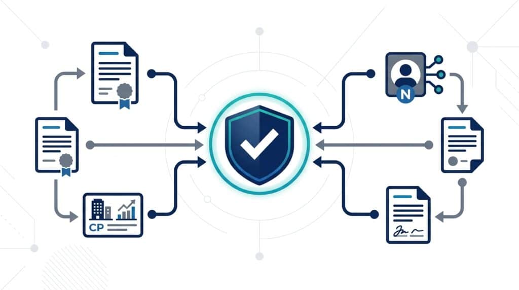 Independent verification sources converging into a single confirmed entity record